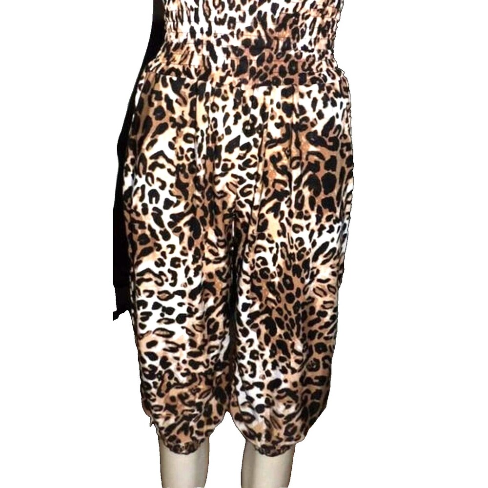 Leopard Print One Piece Jumpsuit Romper Lace Back Size M/L READ Silk Polyester - Picture 3 of 9